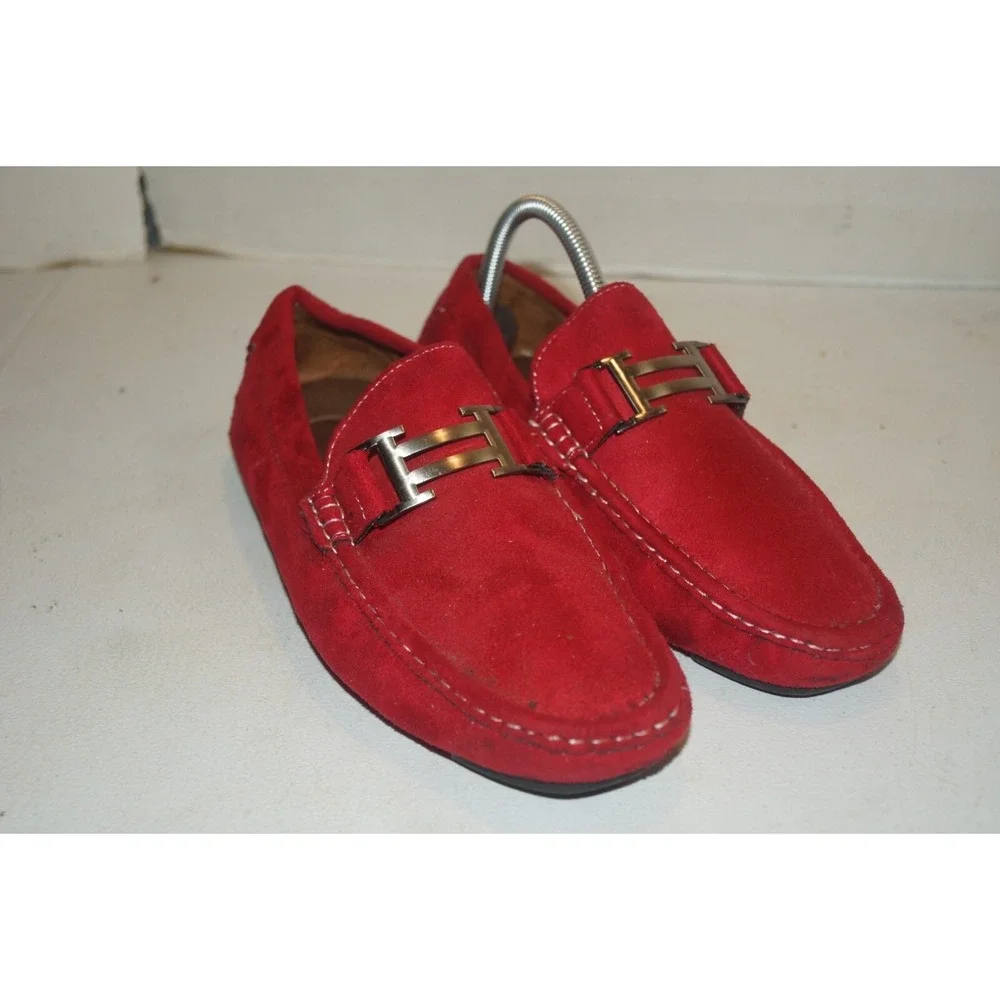 Faranzi Men's Faux Suede Slip On Loafers SZ 8M Red Huxley- U23